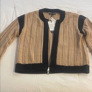 Central Park West Tan and Black Knit Cardigan size small